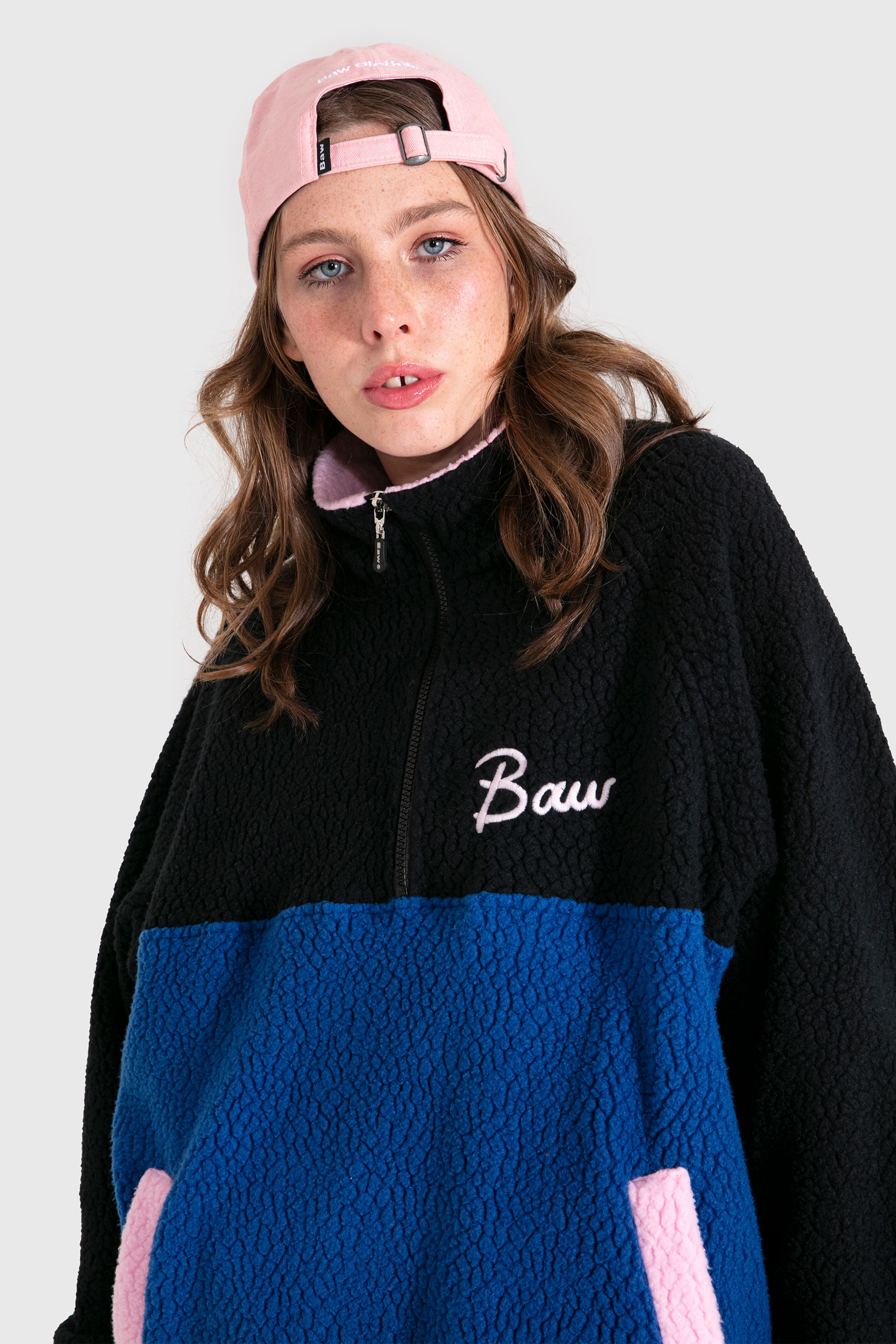 HALF-ZIP FAUX FUR BOLD LOGO