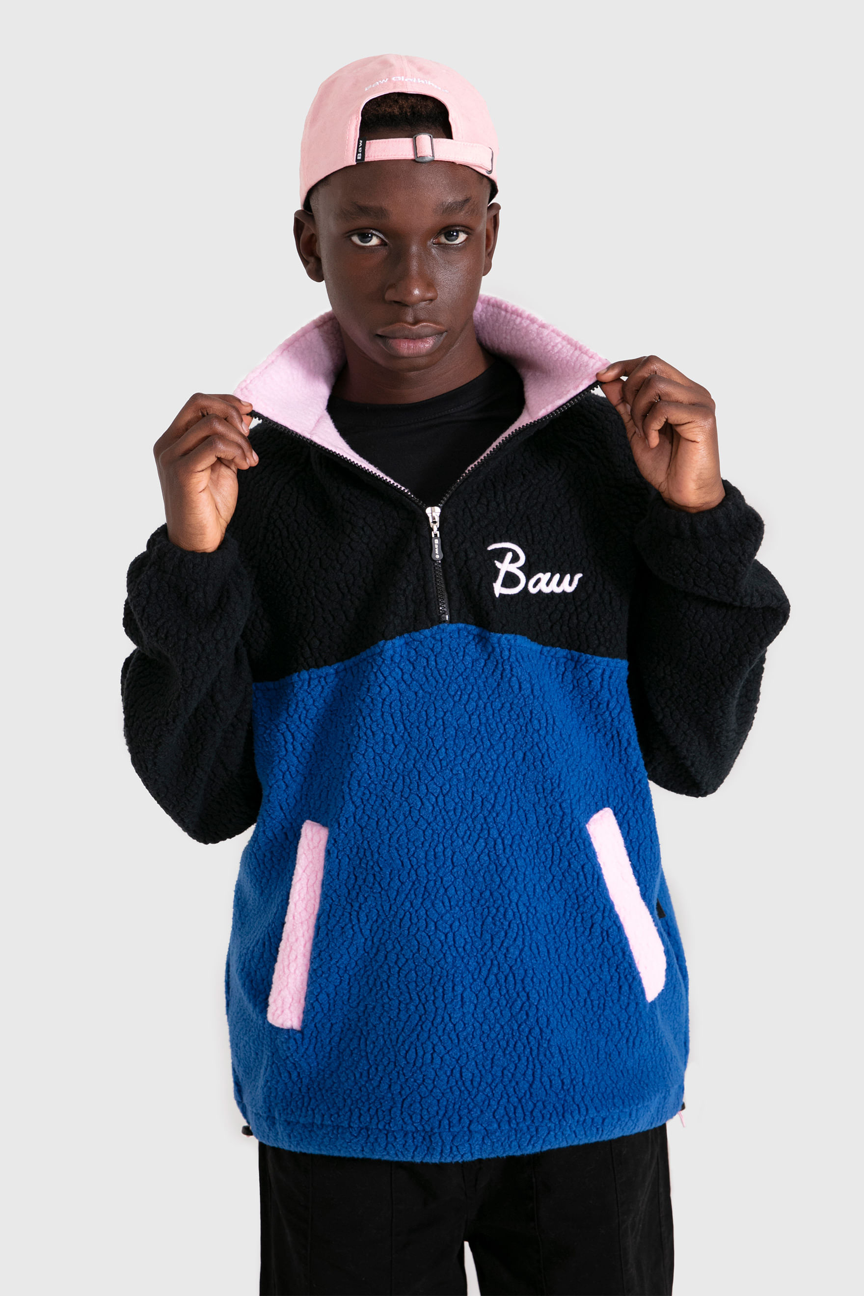 HALF-ZIP FAUX FUR BOLD LOGO