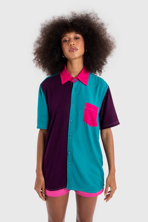 Camisa linen colorblock