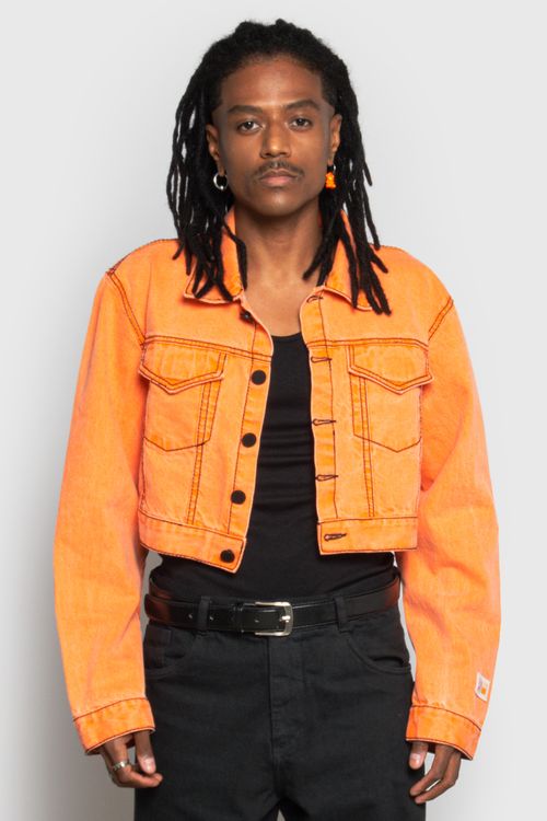Cropped denim jacket tangerine