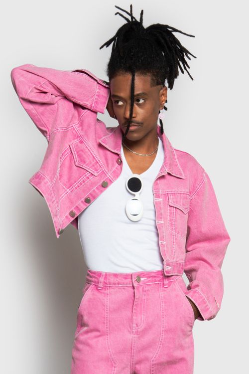 Cropped denim jacket pink