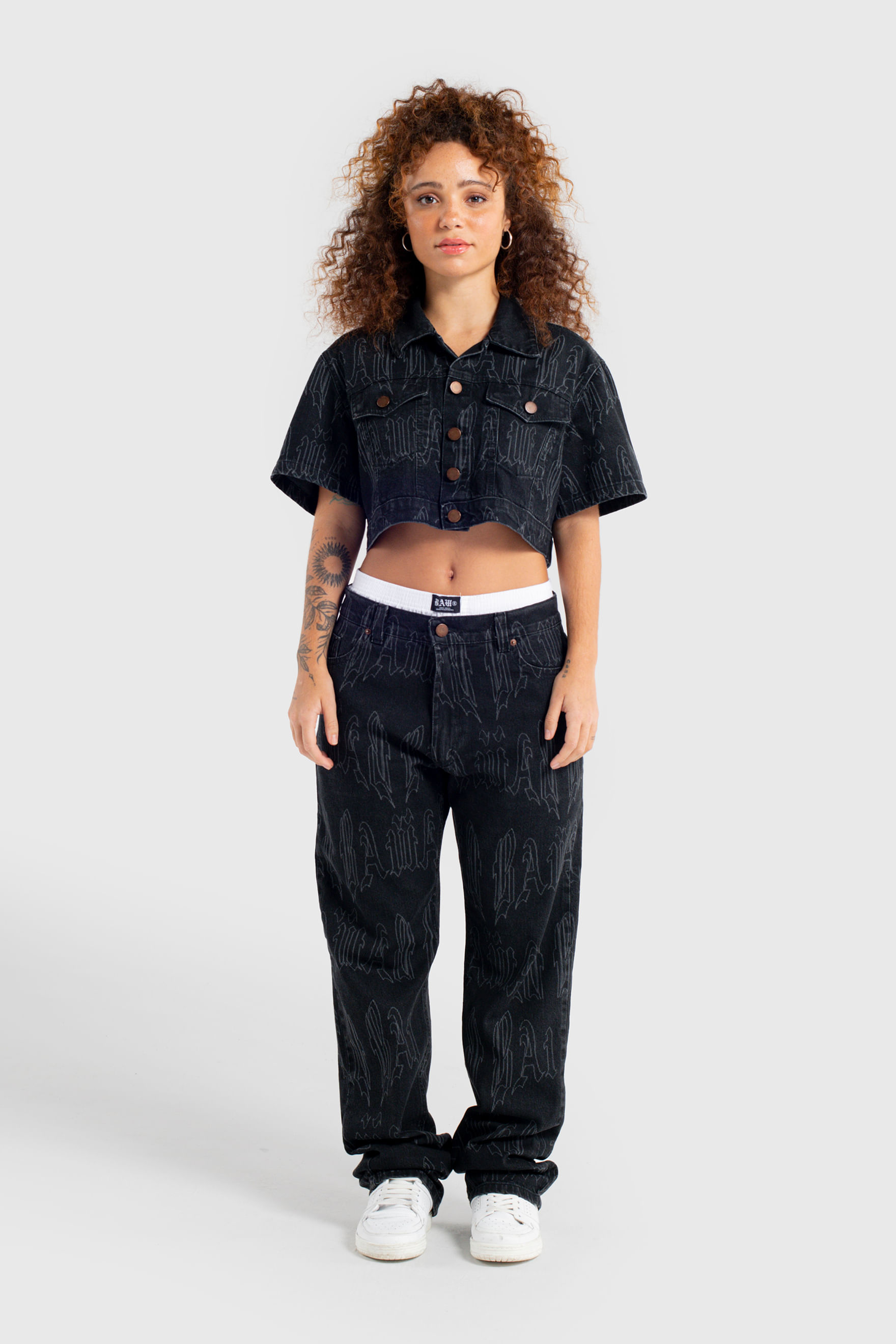 Cropped Jeans Mirrored Logo Laser