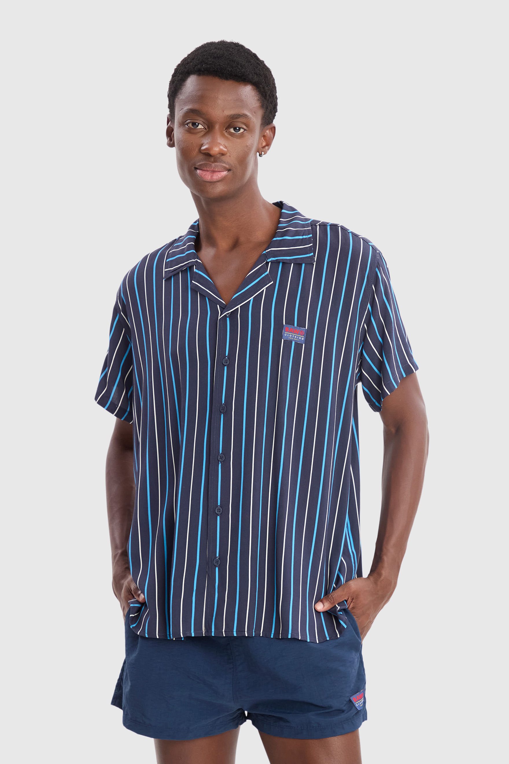 CAMISA CUBANA NAVAL STRIPES