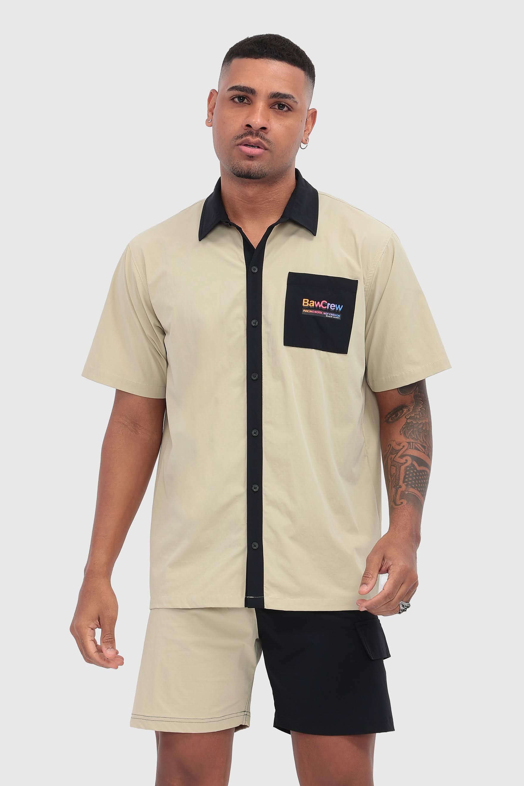 Camisa Box Stretch Contrast Color